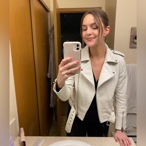 Walter Baker White Leather Motorcycle Jacket with Asymmetrical Zipper